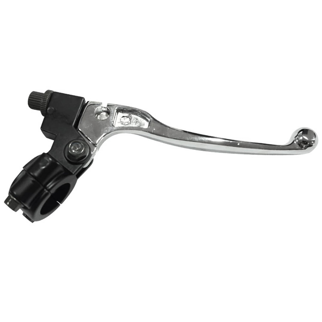 Left clutch brake lever perch with black handle and silver mounting hardware