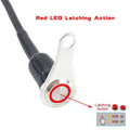 Red LED latching switch with stainless steel bracket and circular metal push button