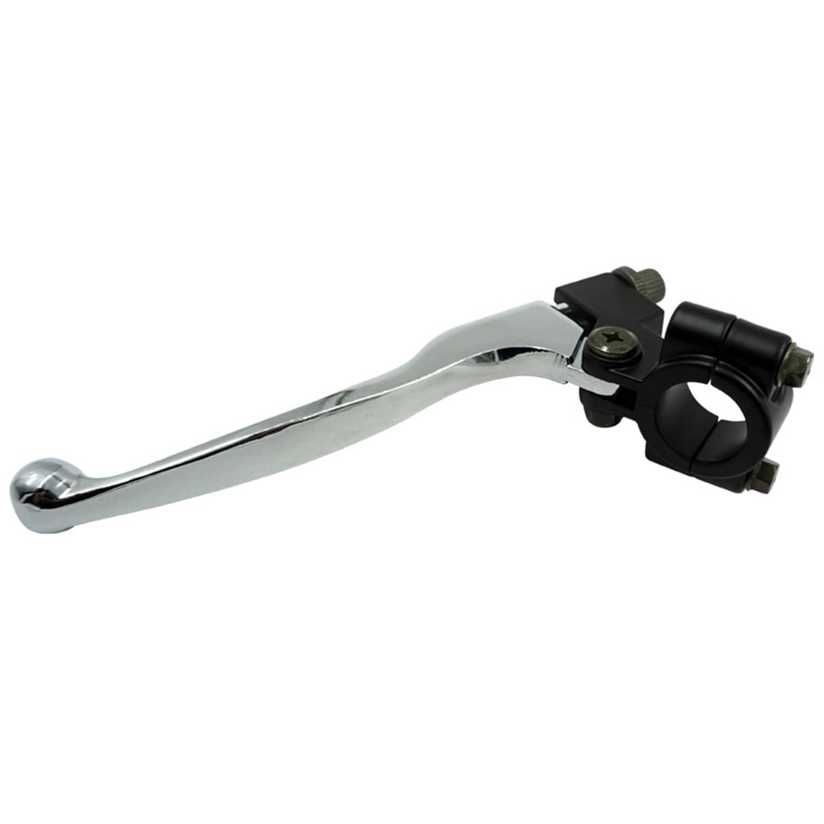 Left clutch brake lever perch, chrome lever with black perch and ridged adjuster