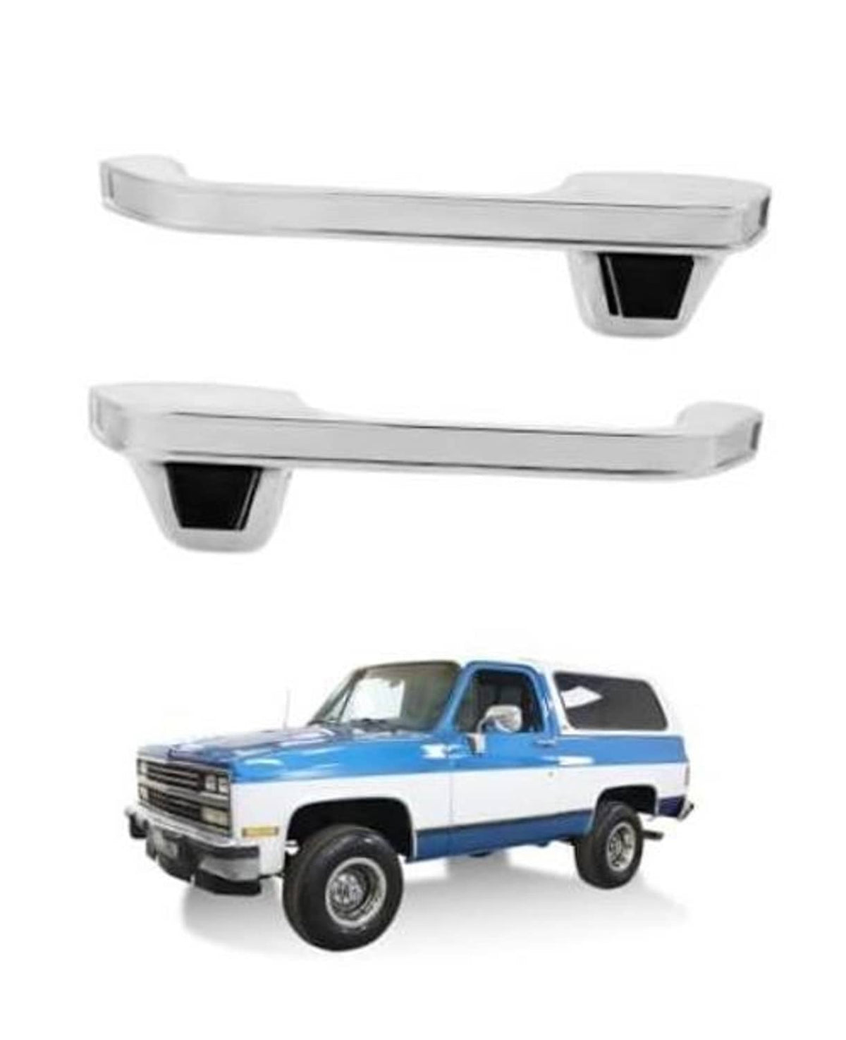 Chrome exterior door handles, left and right set with black insert brackets