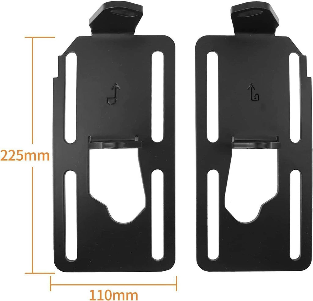 Pair of black adjustable engine brackets with large cutout mounting holes