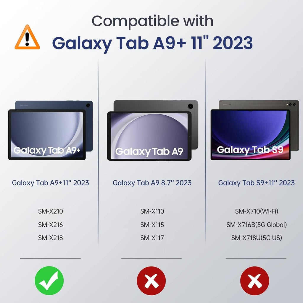 Black tablet case compatible with Galaxy Tab A9+ 11in 2023 (fit chart)