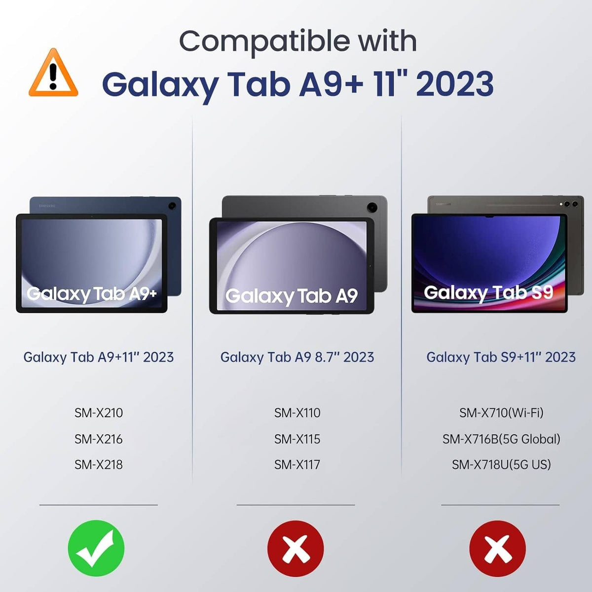 Black tablet case compatible with Galaxy Tab A9+ 11in 2023 (fit chart)