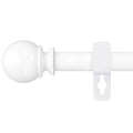 White curtain rod with round finials and connector bracket
