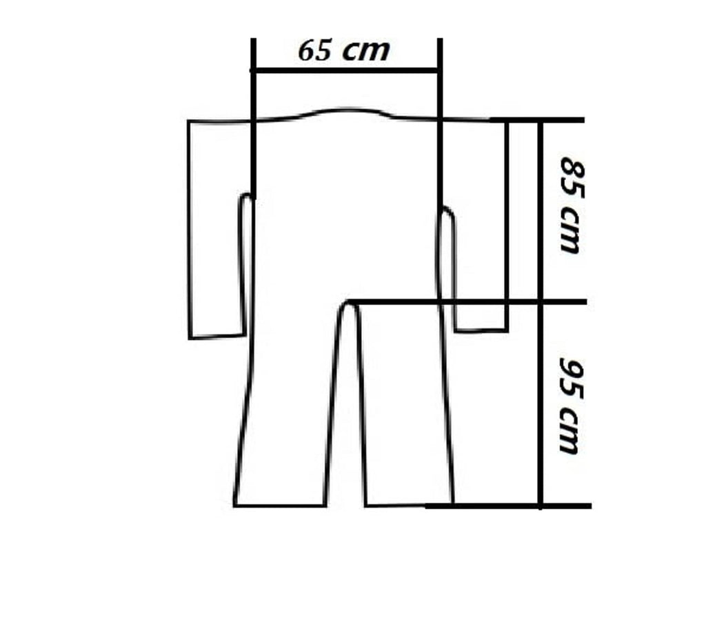 Disposable plastic body wrap suit size outline with measured panels