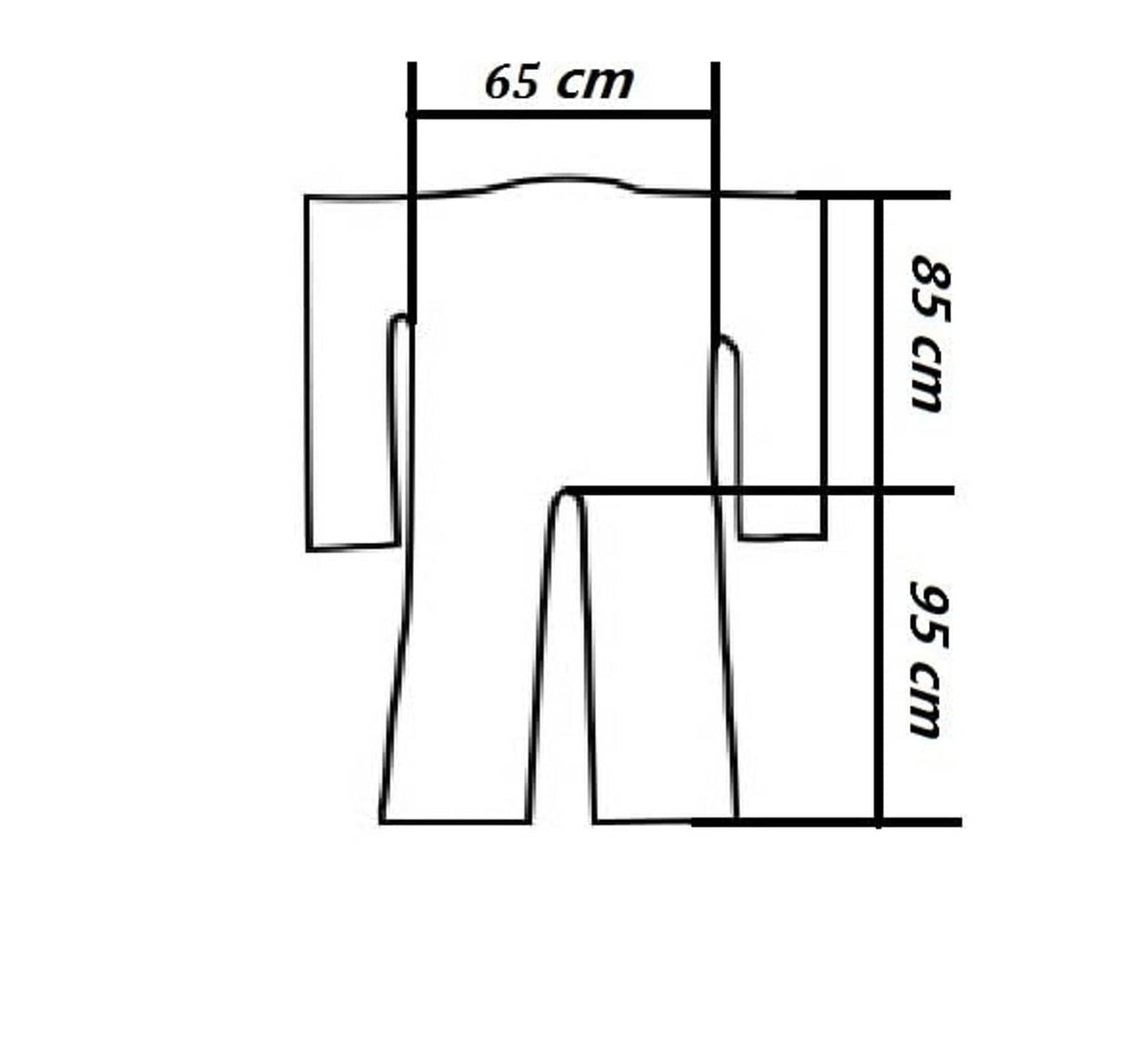 Disposable plastic body wrap suit size outline with measured panels