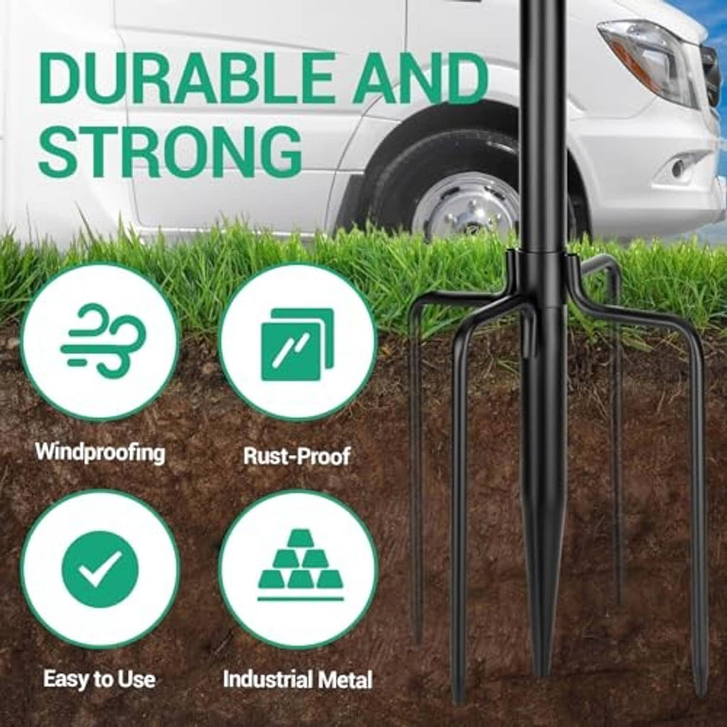Black flag pole kit with ground stakes and metal pole for outdoor use