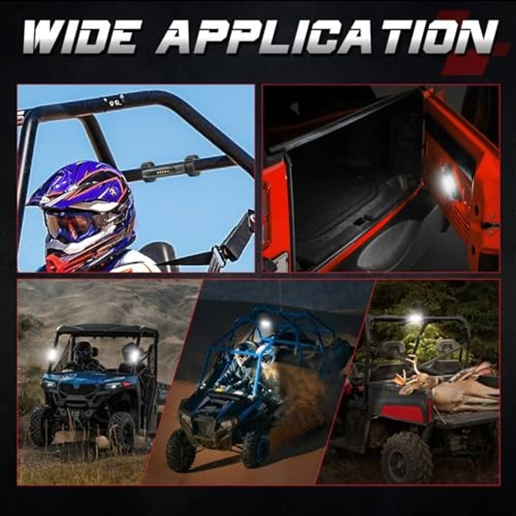 Universal LED light bar strapped to a roll cage for off-road vehicles
