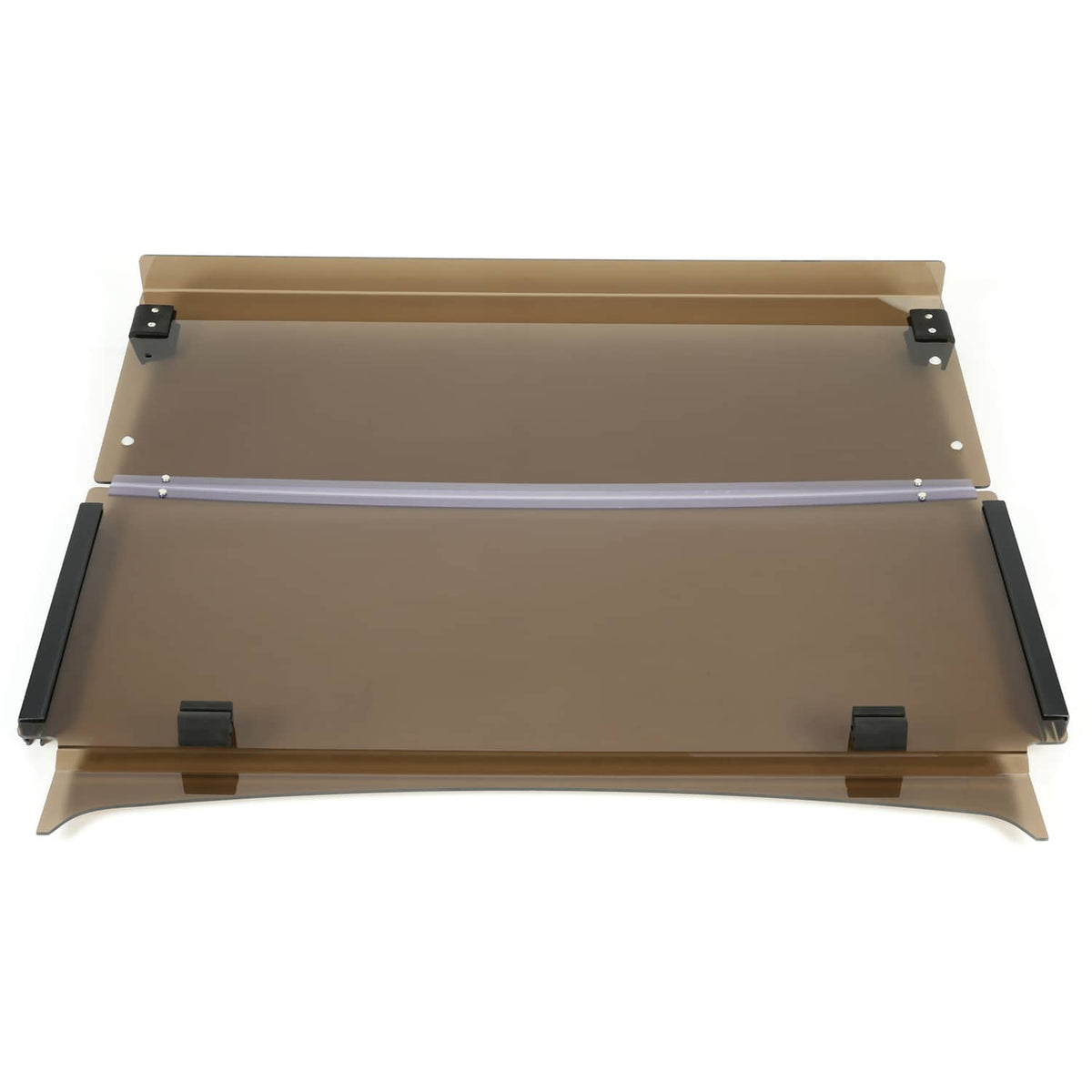 Tinted folding down golf cart windshield with black side brackets