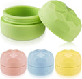 Silicone travel toiletry container set with hinged lids, lime green open and pastel colors