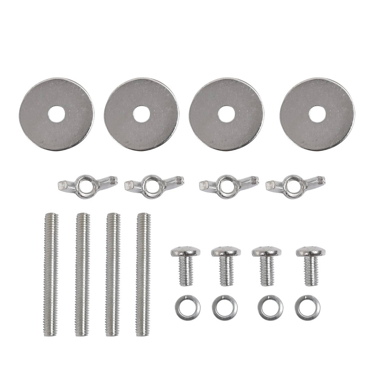 Boat pontoon bench seat cushion mounting hardware kit with screws, washers, and eye hooks