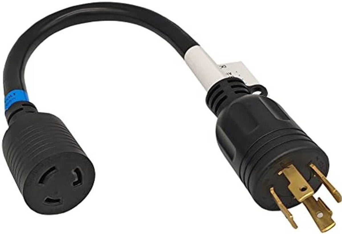 AC power adapter cord showing two black NEMA plugs with brass contact pins