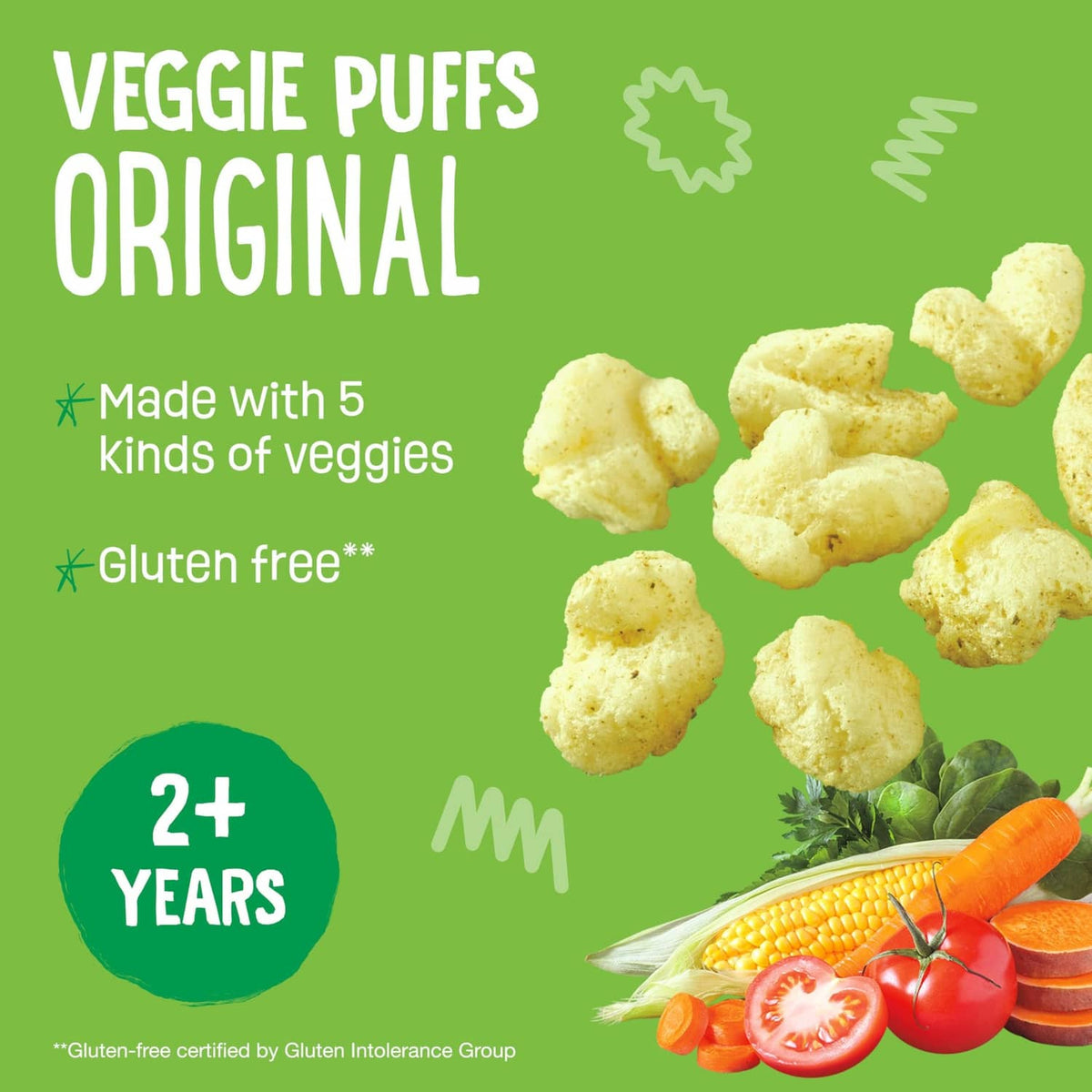Veggie puffs Original snack panel with 2+ years and gluten-free