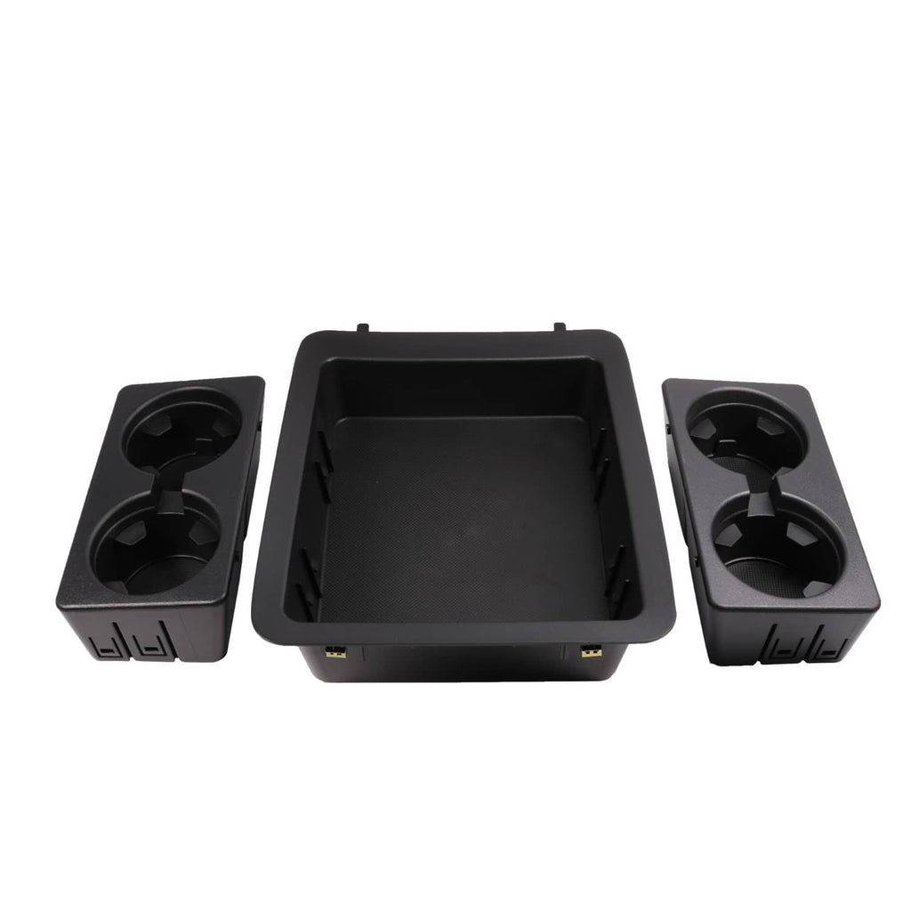 Black center tray insert shown with two side cup holder boxes and four cups