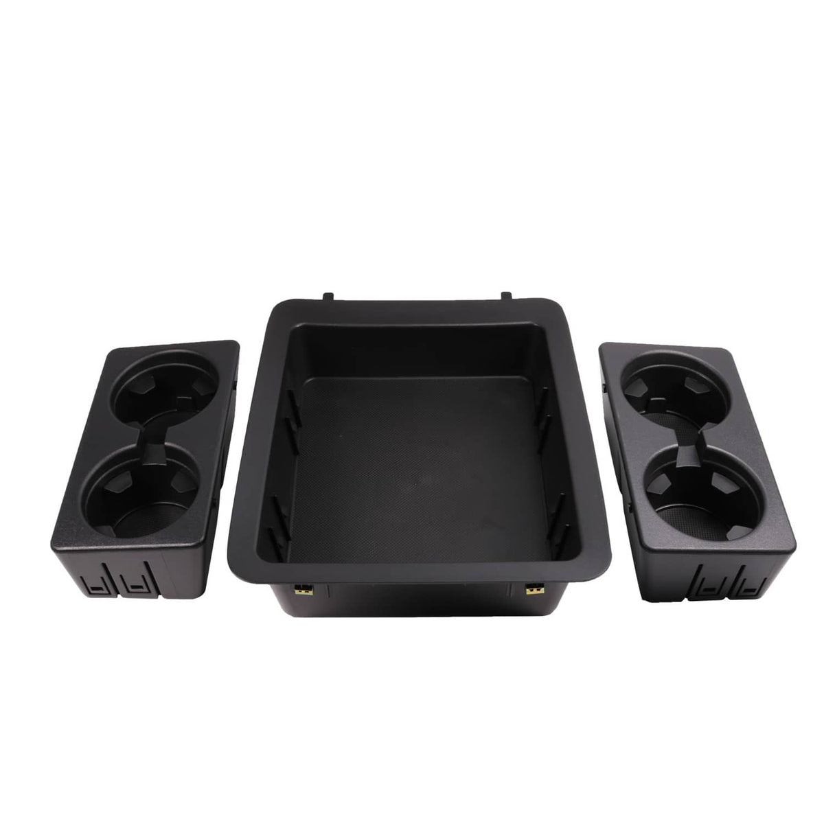Black center tray insert shown with two side cup holder boxes and four cups