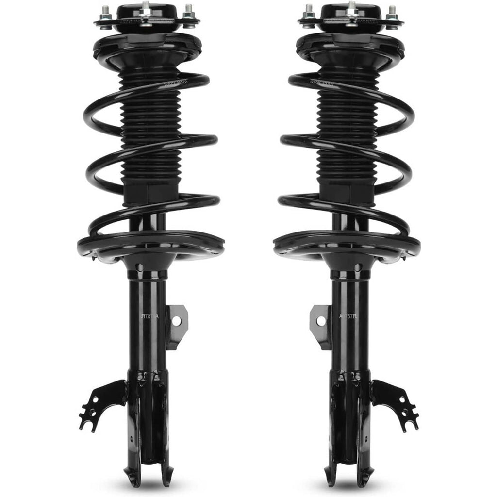 Pair front shock strut assemblies with black coil springs and mounting brackets