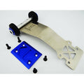 RC suspension upgrade plates with blue anodized mounting plate and metal chassis brace