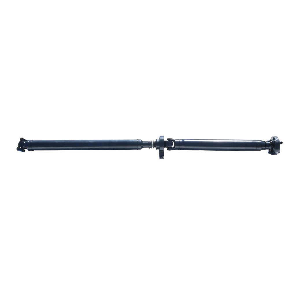 Rear propeller shaft with center joint coupling and end flanges, dark blue metal