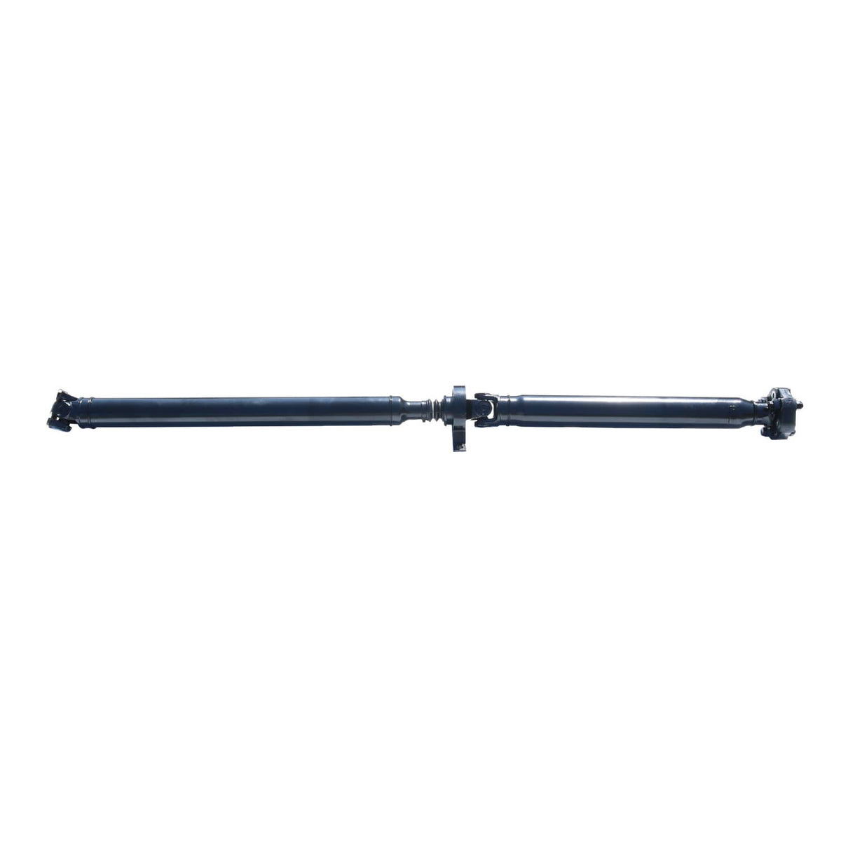 Rear propeller shaft with center joint coupling and end flanges, dark blue metal