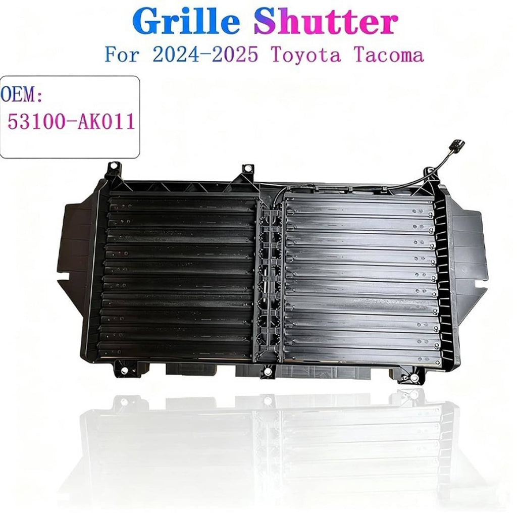 Grille shutter louver assembly with black and silver slats and attached wiring harness