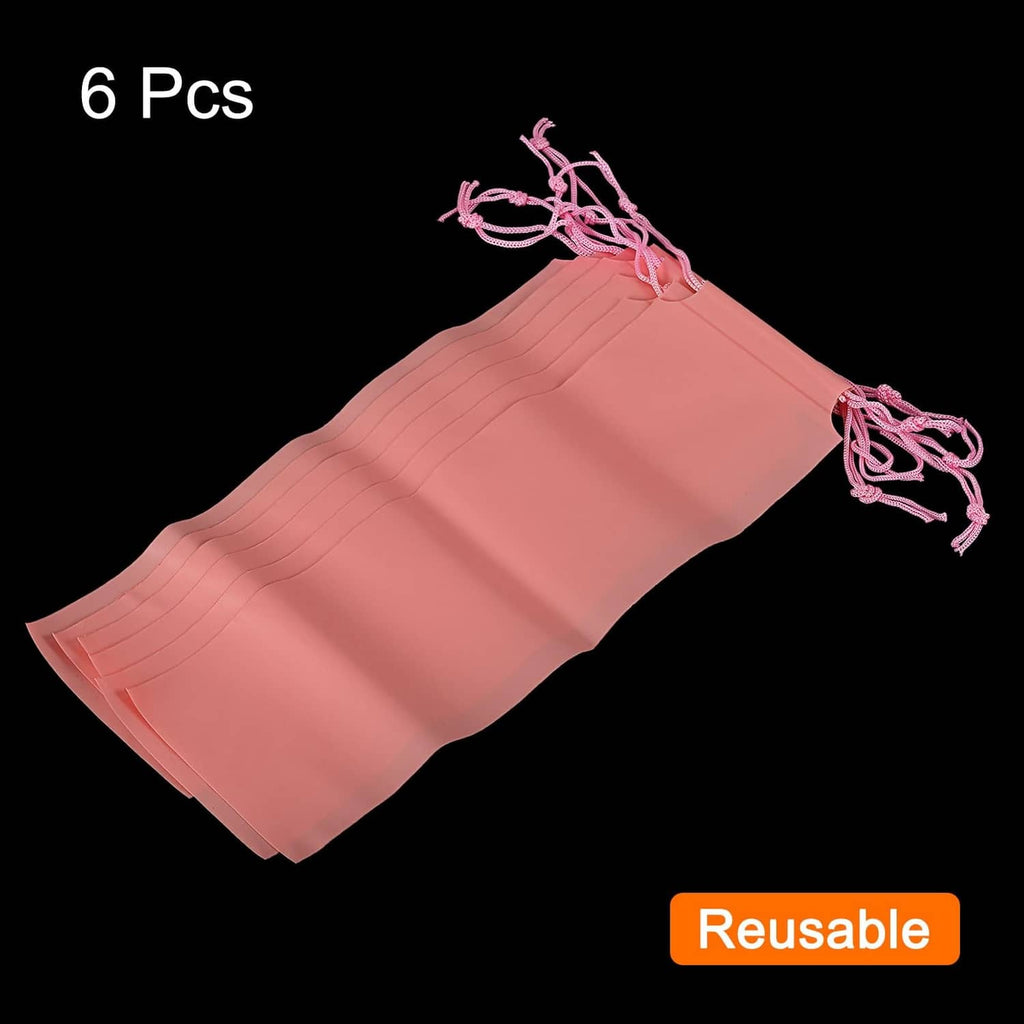 Set of 6 pink umbrella wet sleeve bags with drawstring ties
