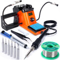 Orange LED soldering iron station kit with helping hands, sponge, iron, solder wire spool