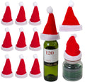 12-pack set of red mini felt Santa hats with white trim and pom-poms