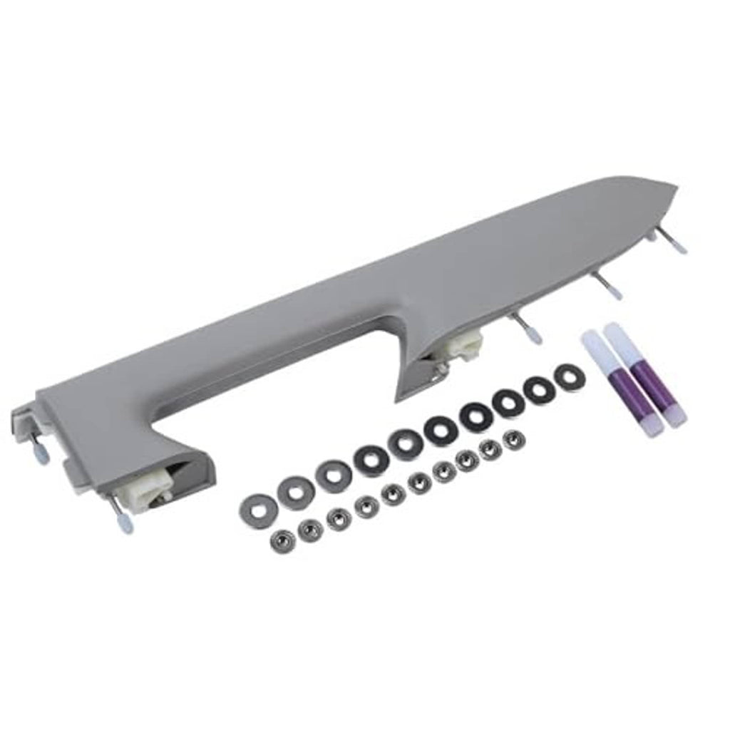 Gray armrest handle with mounting bracket plus screws and purple/white plastic tools