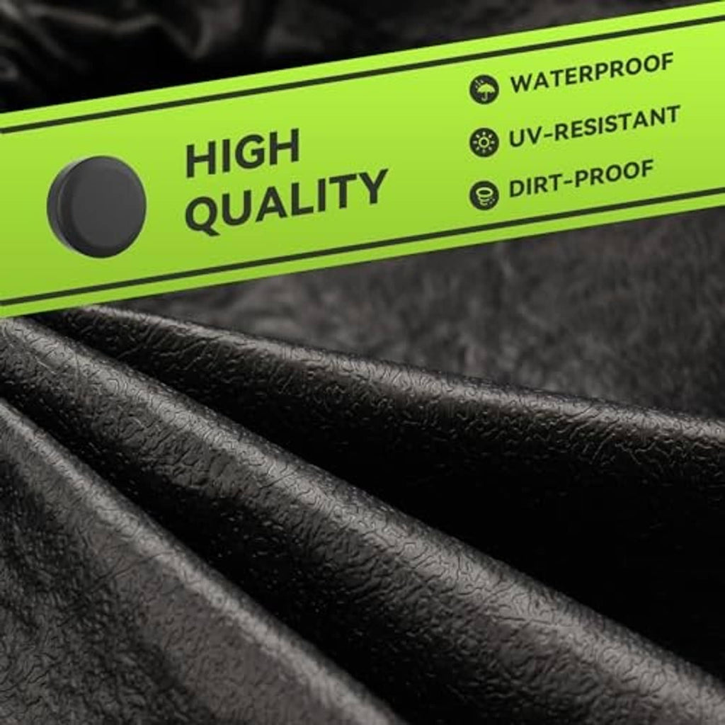 Black waterproof tire cover fabric with textured finish and stitched seam