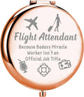 Rose-gold round makeup mirror compact with etched job icons and message on the inside.
