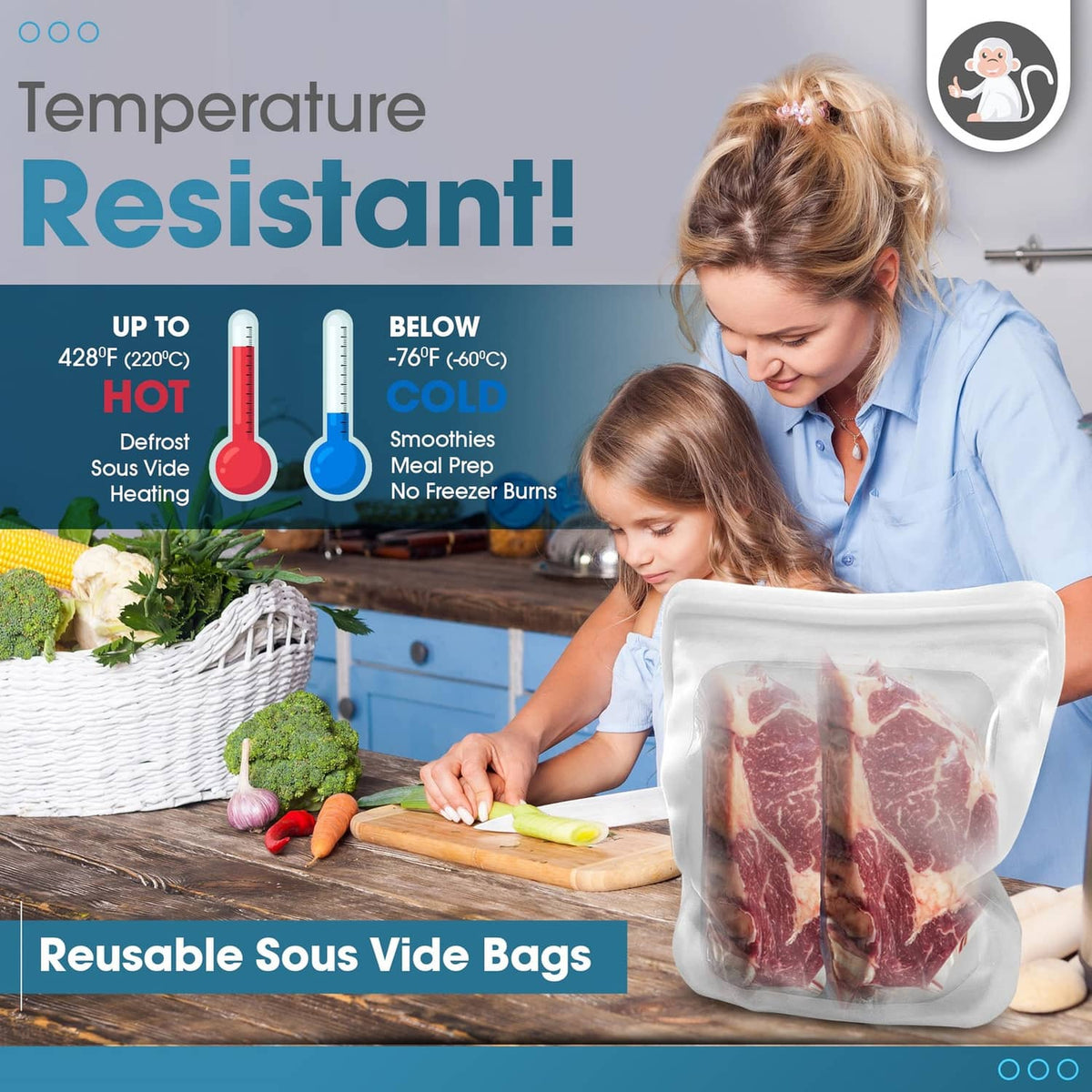 Reusable silicone sous vide bag filled with sliced meat