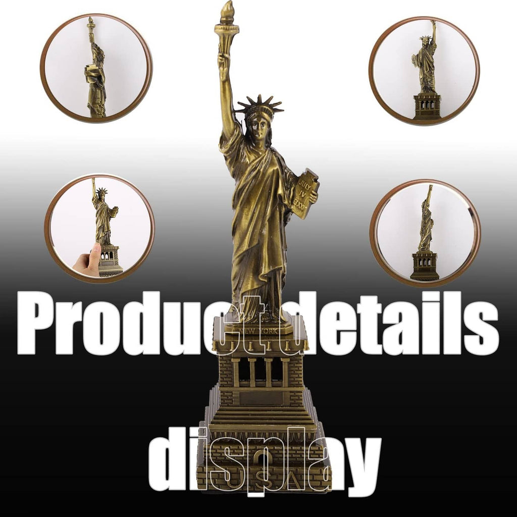 Bronze Statue of Liberty metal model figurine with torch raised and patterned base