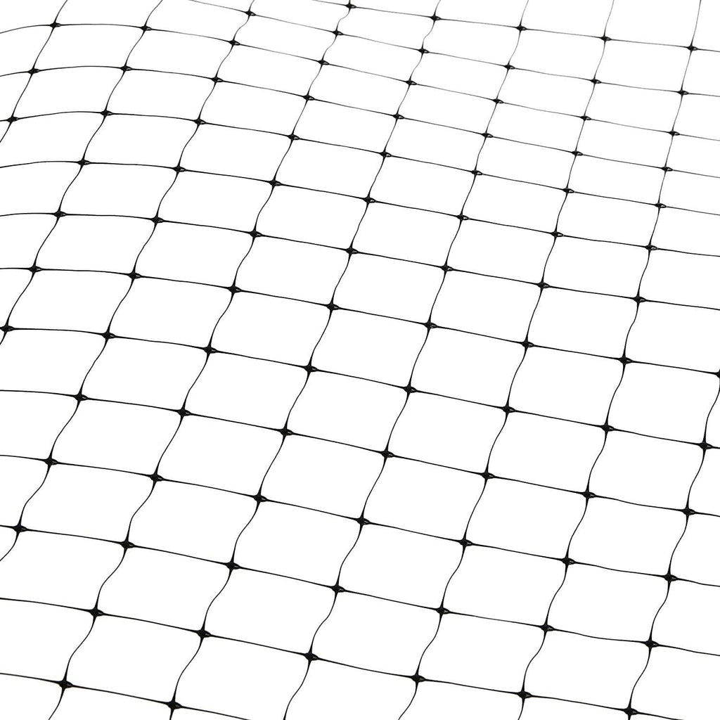 Close-up of white grid mesh deer netting with square net pattern