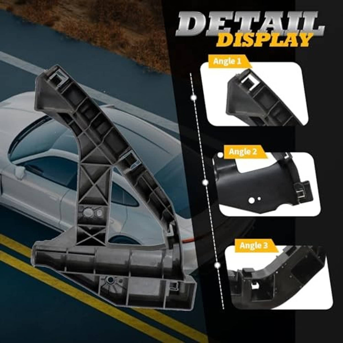 Black front headlight bracket retainer with curved mount arms and snap tabs