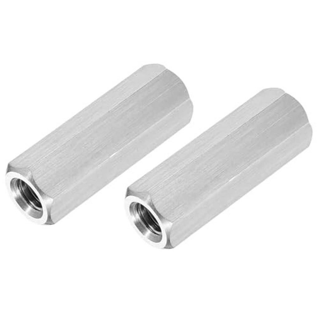 Stainless steel hex-coupling nuts with threaded bores, brushed finish