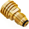 Brass propane adapter, golden finish, threaded ends, black rubber seal