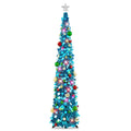 6ft blue LED pop-up Christmas tree with star topper and colorful ornaments