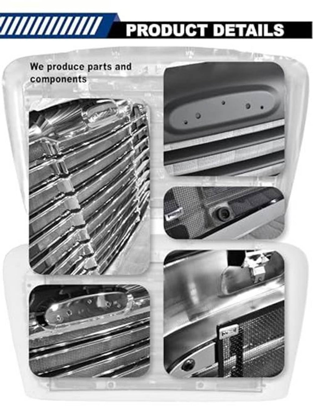 Black grille insert with horizontal mesh slats and mounting tab details