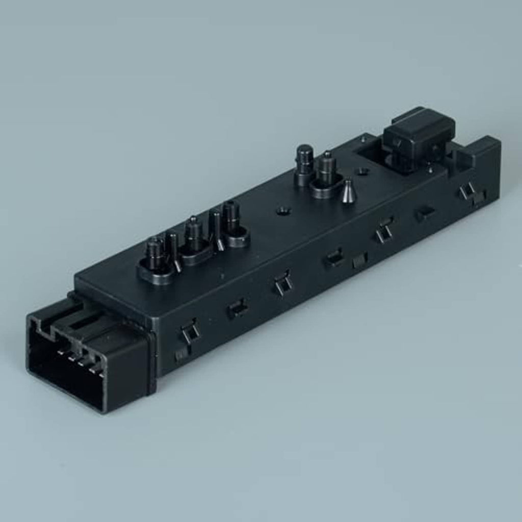 Power seat switch module with black housing and control knobs, open wiring connector end