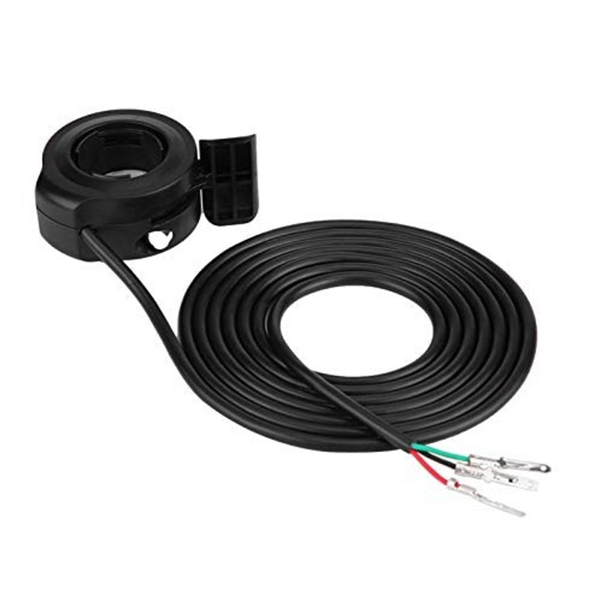 Black thumb throttle speed control with long coiled cable and metal wire terminal ends