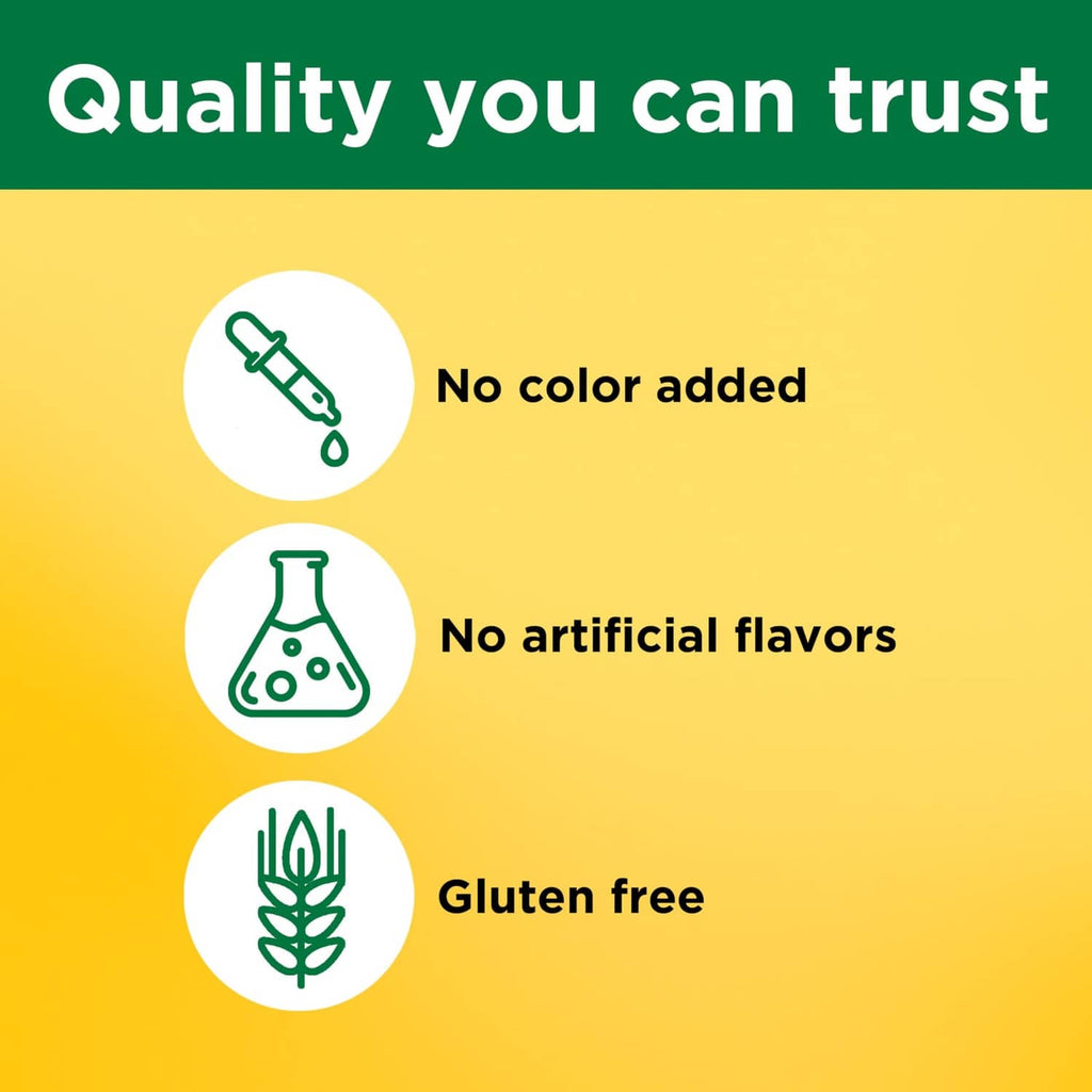 Quality icons: no color added, no artificial flavors, gluten free
