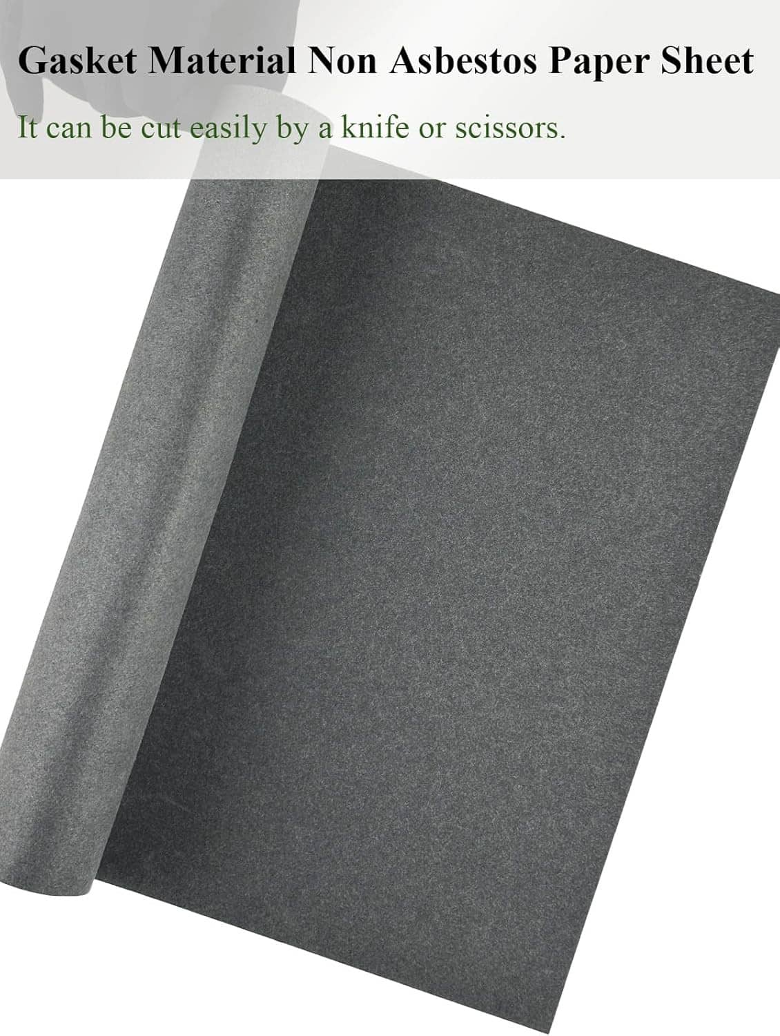 Dark gray gasket paper sheet stack, angled to show smooth matte texture