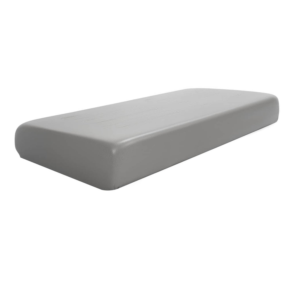 Light gray front seat bottom cushion, side view of molded seat
