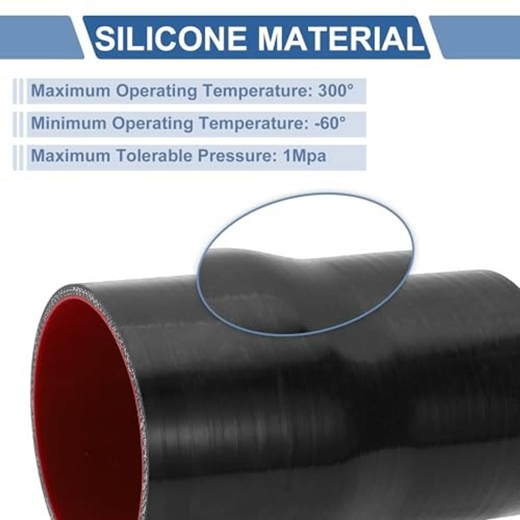 Straight silicone reducer hose, black body with red inner ring and rounded inlet