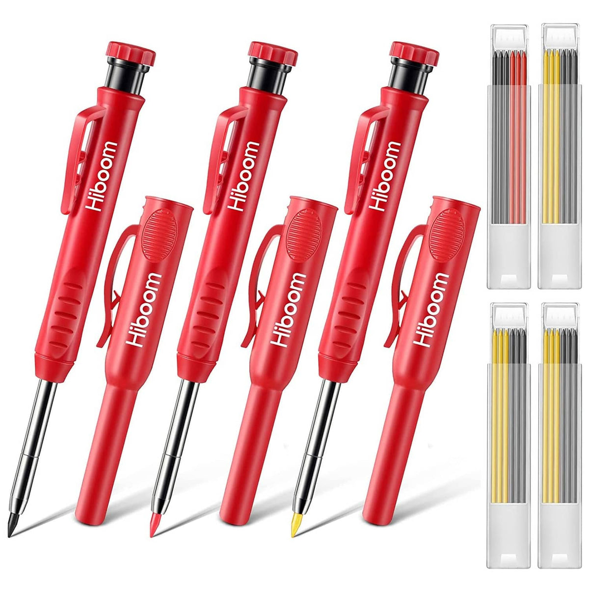 Carpenter pencil set with three red pencils and refill cartridges in organizer