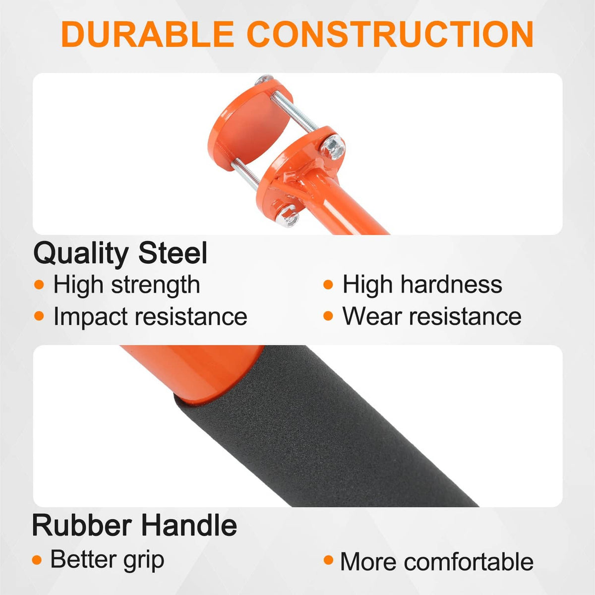 Durable assist handle kit with orange steel mount and black rubber grip