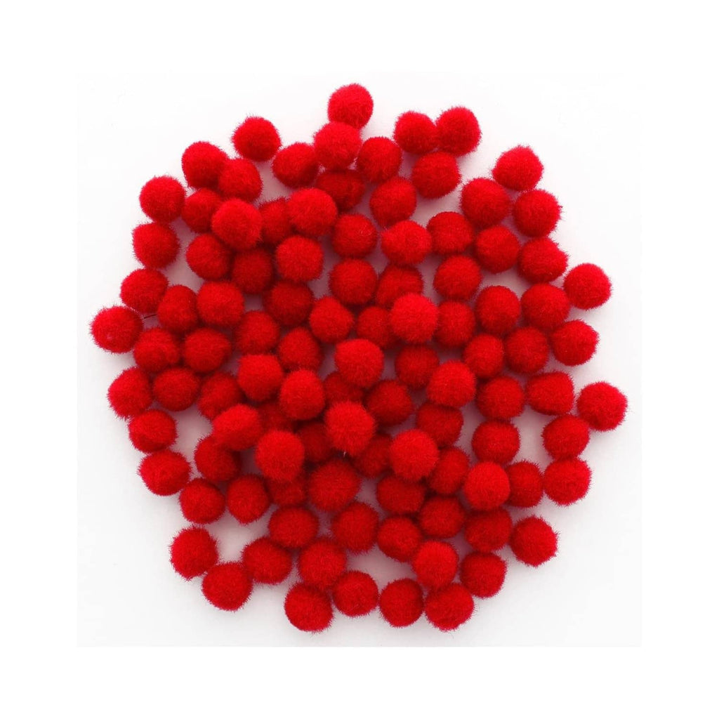 Pile of red cotton pom pom balls, small fuzzy craft decorations