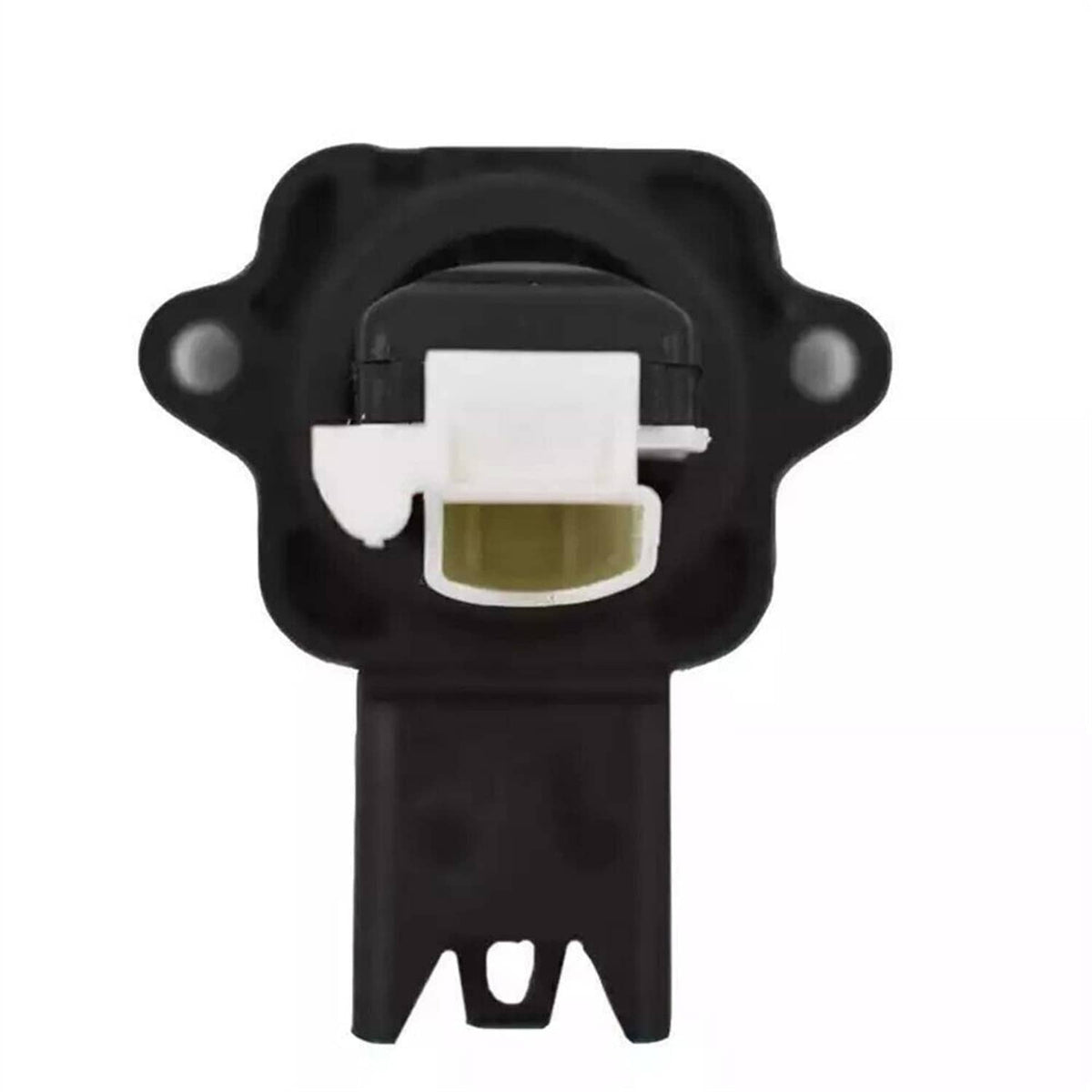 Mass air flow sensor showing front face with square connector and dark plastic body