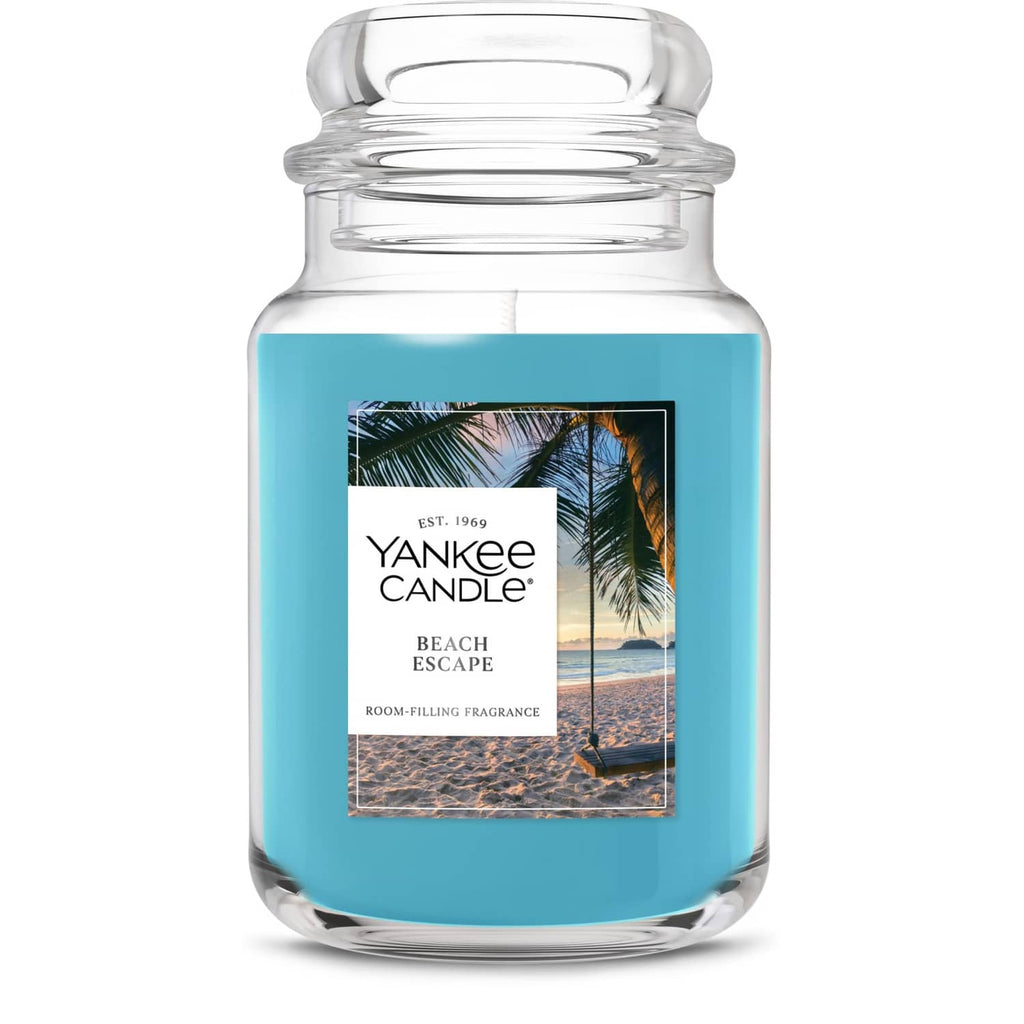 Yankee Candle Beach Escape 22 oz scented jar candle in blue glass jar