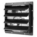 Wall-mounted exhaust fan with black louvers and grille, 16-inch fan housing